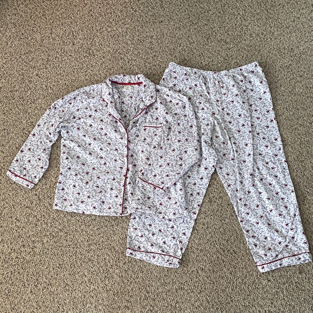 Aria White and Red Floral Pajama Set